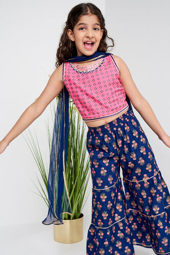 Indigo Khadi Print Flared Suit, Indigo, image 1